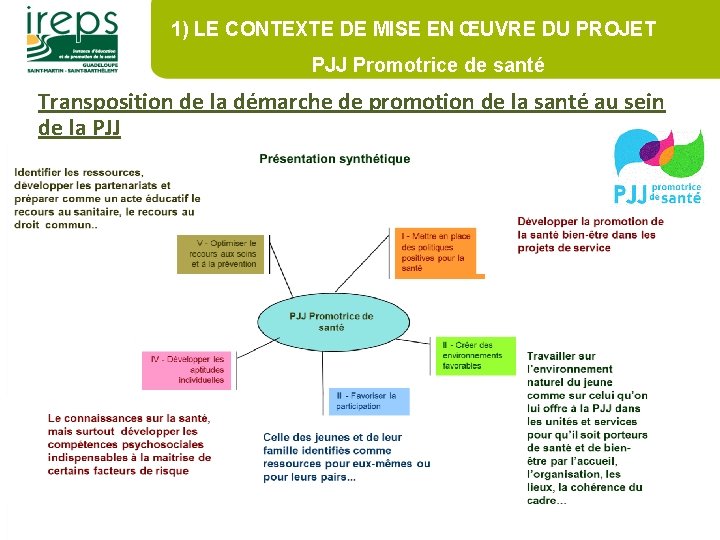 1) LE CONTEXTE DE MISE EN ŒUVRE DU PROJET PJJ Promotrice de santé Transposition