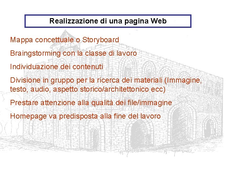 Realizzazione di una pagina Web Mappa concettuale o Storyboard Braingstorming con la classe di