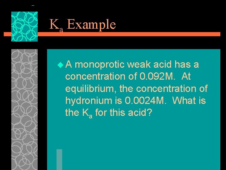 Ka Example u. A monoprotic weak acid has a concentration of 0. 092 M.