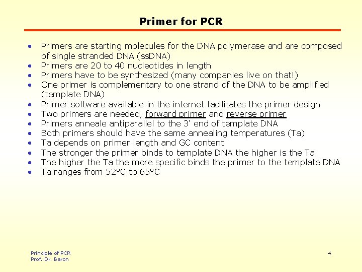 Primer for PCR • • • Primers are starting molecules for the DNA polymerase