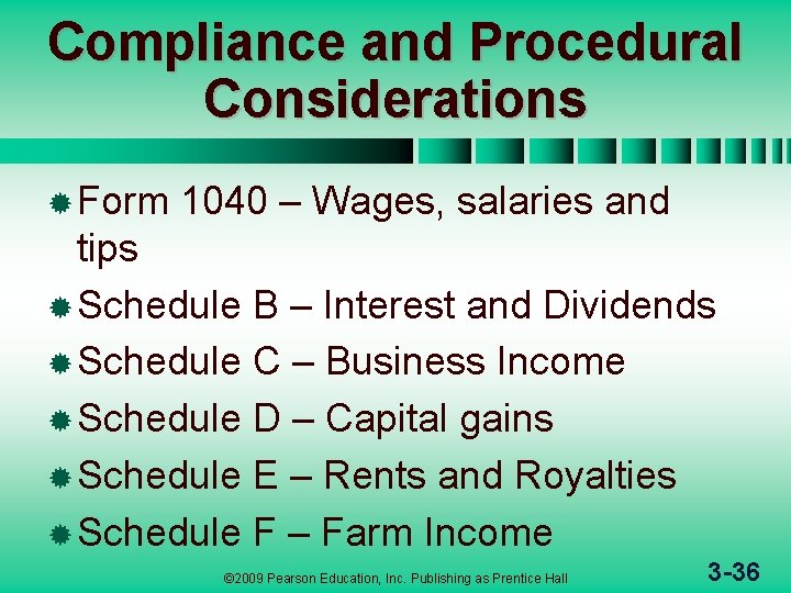 Compliance and Procedural Considerations ® Form 1040 – Wages, salaries and tips ® Schedule