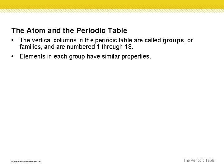The Atom and the Periodic Table • The vertical columns in the periodic table