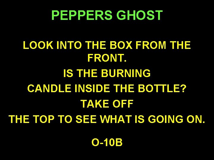 PEPPERS GHOST LOOK INTO THE BOX FROM THE FRONT. IS THE BURNING CANDLE INSIDE