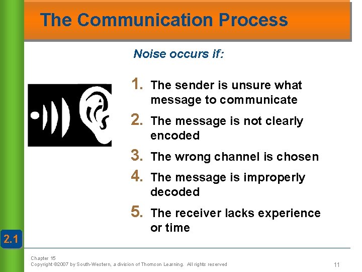 The Communication Process Noise occurs if: 2. 1 1. The sender is unsure what