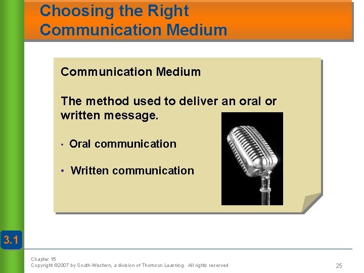 Choosing the Right Communication Medium The method used to deliver an oral or written