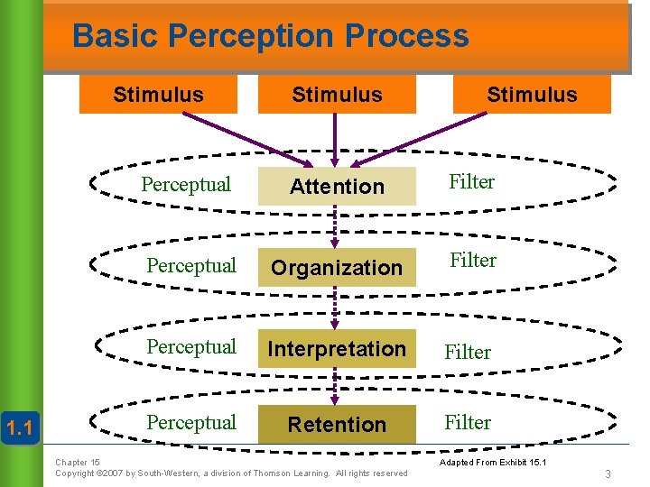 Basic Perception Process Stimulus 1. 1 Stimulus Perceptual Attention Filter Perceptual Organization Filter Perceptual