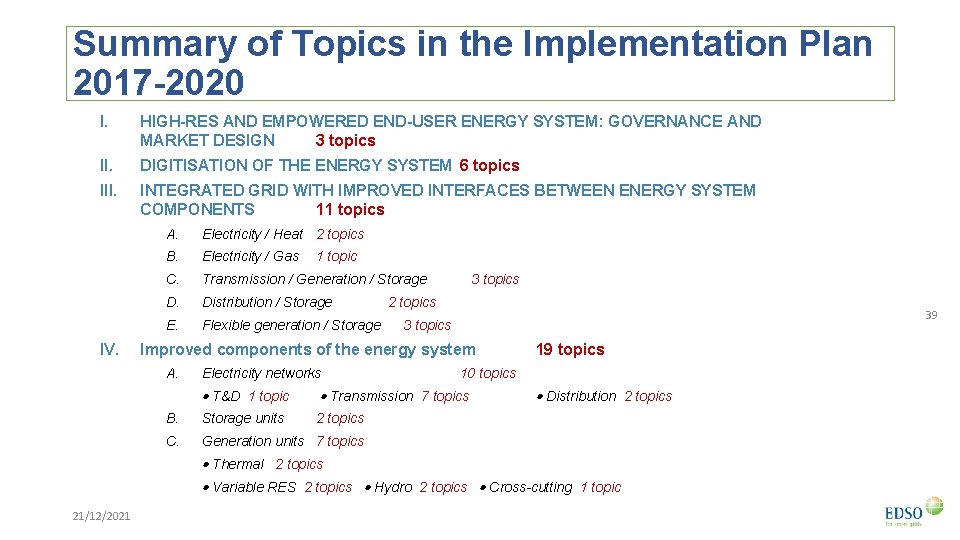 Summary of Topics in the Implementation Plan 2017 -2020 I. HIGH-RES AND EMPOWERED END-USER