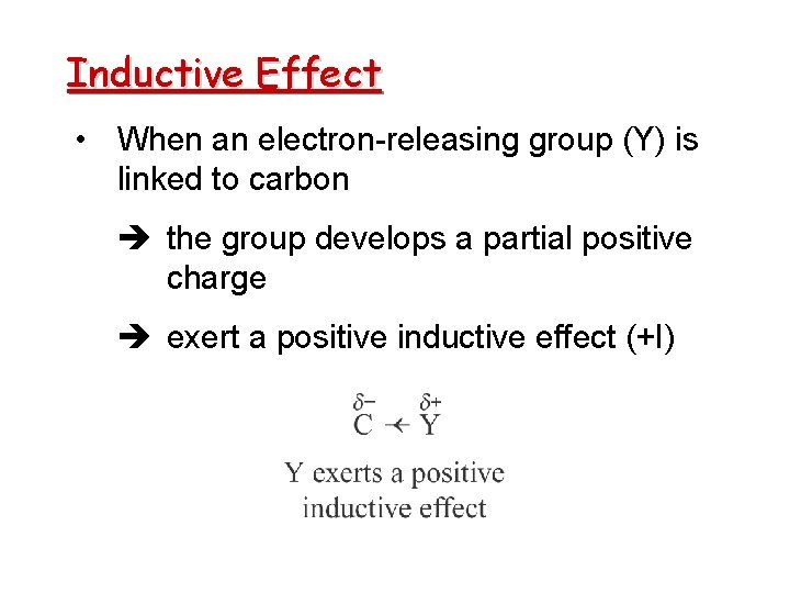 Inductive Effect • When an electron-releasing group (Y) is linked to carbon the group