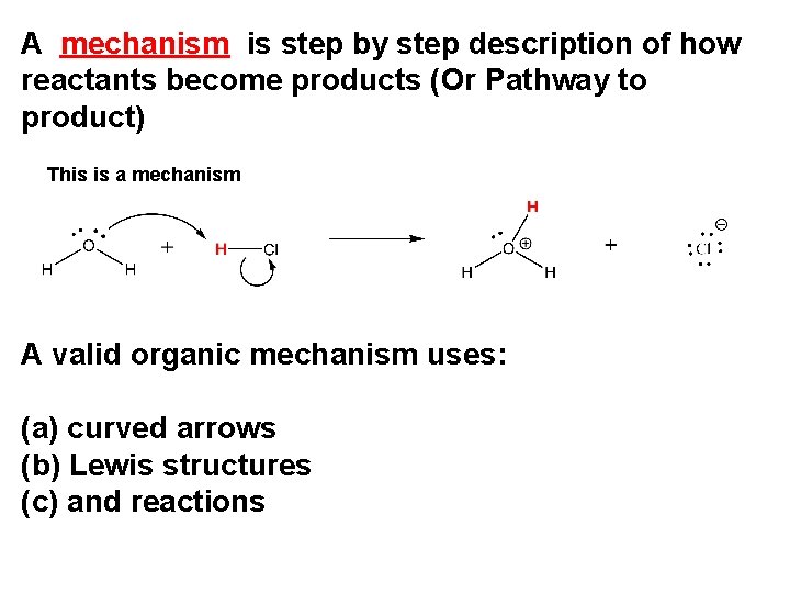 A mechanism is step by step description of how reactants become products (Or Pathway