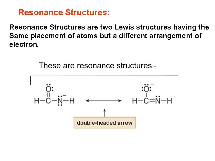 Resonance Structures: Resonance Structures are two Lewis structures having the Same placement of atoms