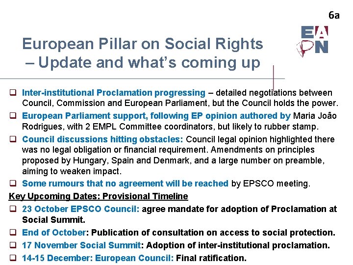 6 a European Pillar on Social Rights – Update and what’s coming up q