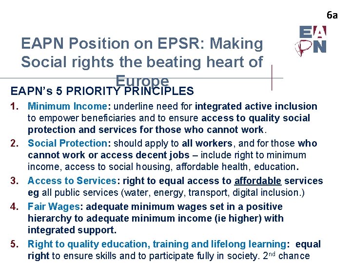 6 a EAPN Position on EPSR: Making Social rights the beating heart of Europe