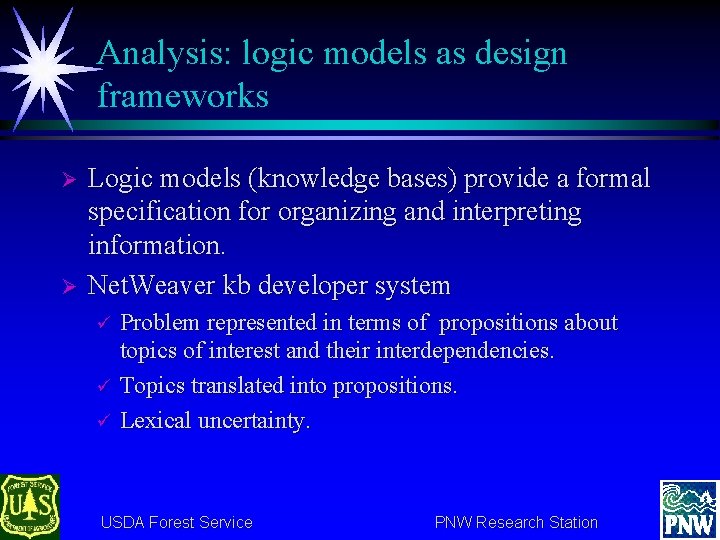 Analysis: logic models as design frameworks Ø Ø Logic models (knowledge bases) provide a