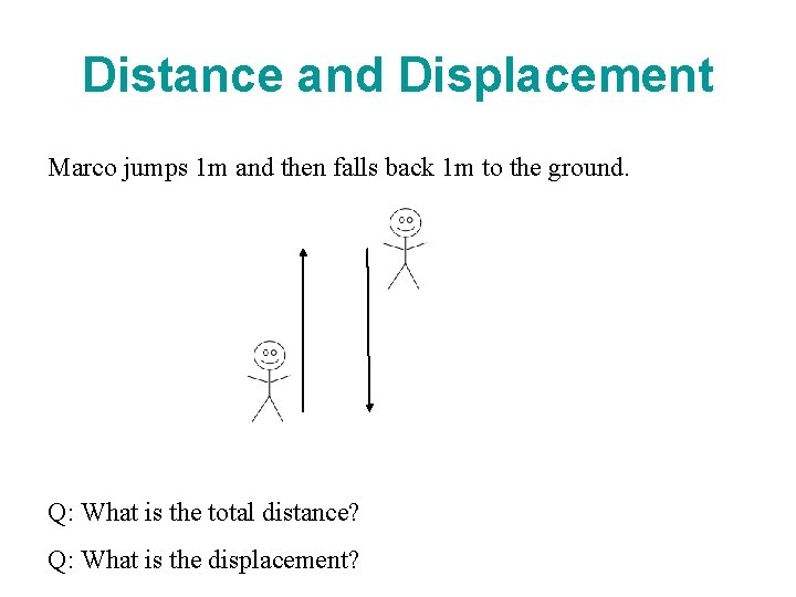 Distance and Displacement Marco jumps 1 m and then falls back 1 m to Distance and Displacement Marco jumps 1 m and then falls back 1 m to