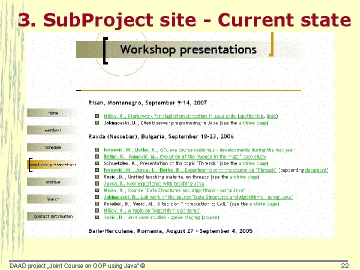 3. Sub. Project site - Current state DAAD project „Joint Course on OOP using