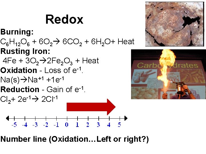 Redox Burning: C 6 H 12 O 6 + 6 O 2 6 CO