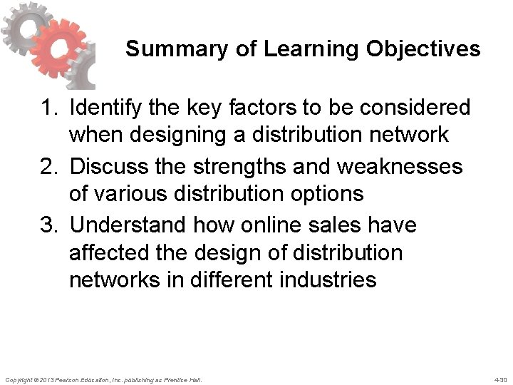 Summary of Learning Objectives 1. Identify the key factors to be considered when designing