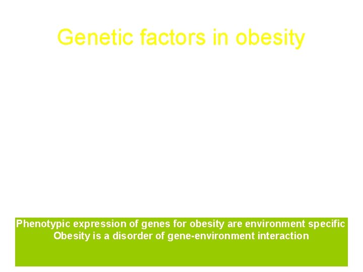 Genetic factors in obesity • The notion that obesity is a genetic disorder is