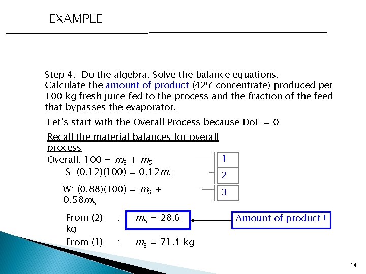 EXAMPLE Step 4. Do the algebra. Solve the balance equations. Calculate the amount of