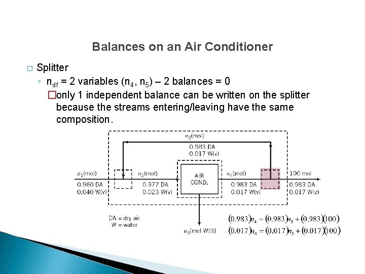 Balances on an Air Conditioner � Splitter ◦ ndf = 2 variables (n 4,