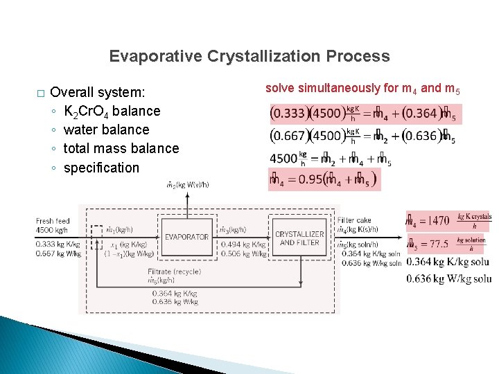 Evaporative Crystallization Process � Overall system: ◦ K 2 Cr. O 4 balance ◦