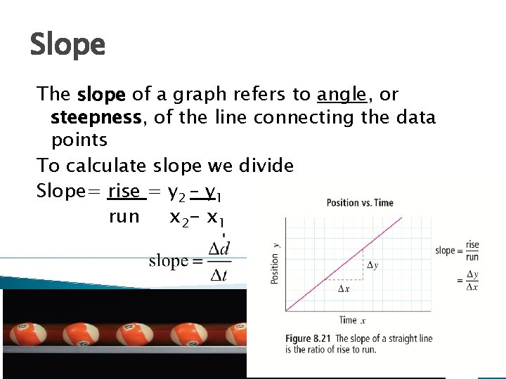 Slope The slope of a graph refers to angle, or steepness, of the line