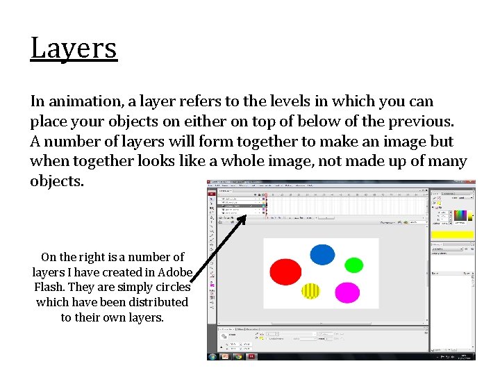Layers In animation, a layer refers to the levels in which you can place