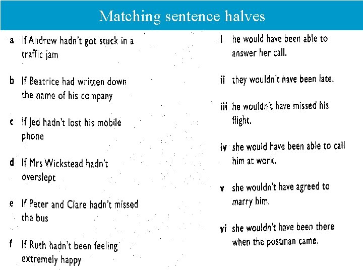Matching sentence halves 