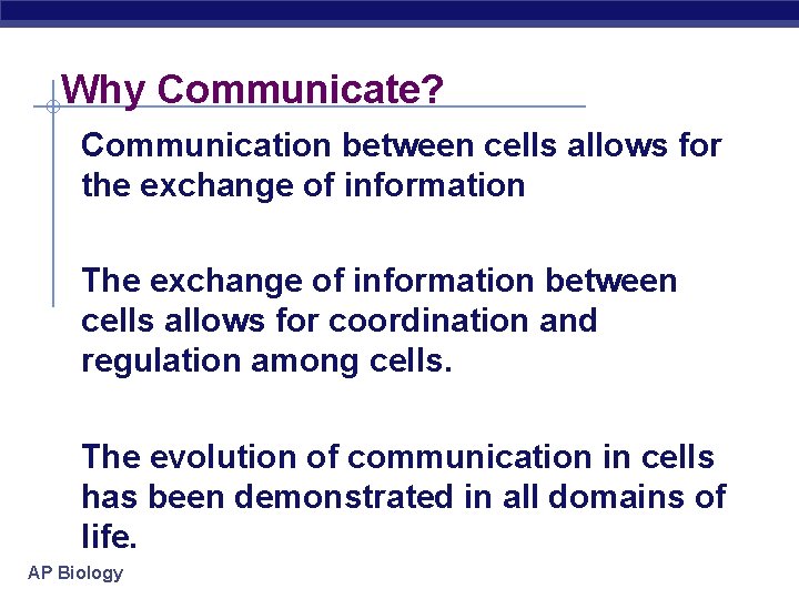 Why Communicate? Communication between cells allows for the exchange of information The exchange of