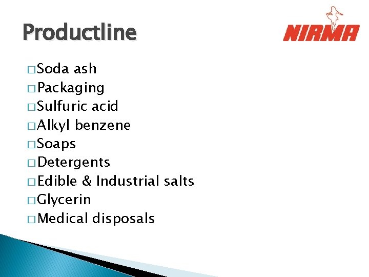 Productline � Soda ash � Packaging � Sulfuric acid � Alkyl benzene � Soaps Productline � Soda ash � Packaging � Sulfuric acid � Alkyl benzene � Soaps