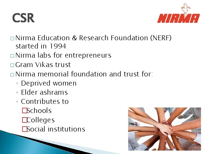 CSR � Nirma Education & Research Foundation (NERF) started in 1994 � Nirma labs CSR � Nirma Education & Research Foundation (NERF) started in 1994 � Nirma labs