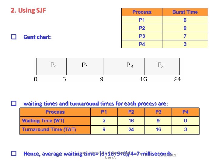 2. Using SJF � � Burst Time P 1 6 P 2 8 P