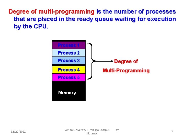 Degree of multi-programming is the number of processes that are placed in the ready