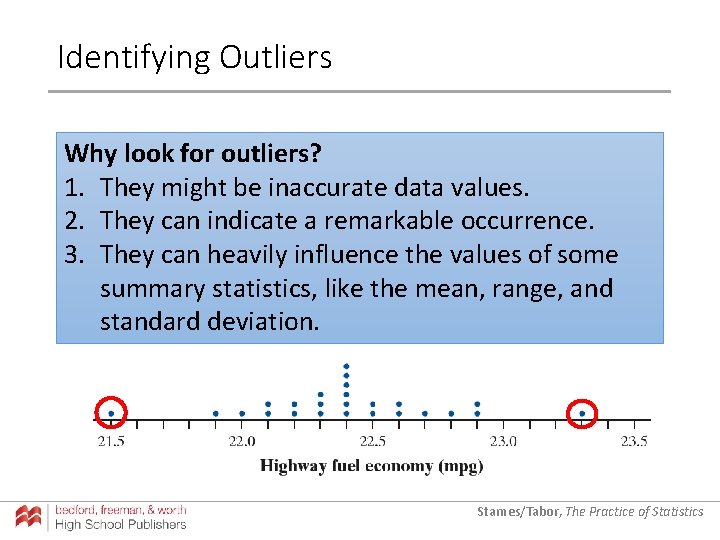 Identifying Outliers Why look for outliers? 1. They might be inaccurate data values. 2. Identifying Outliers Why look for outliers? 1. They might be inaccurate data values. 2.
