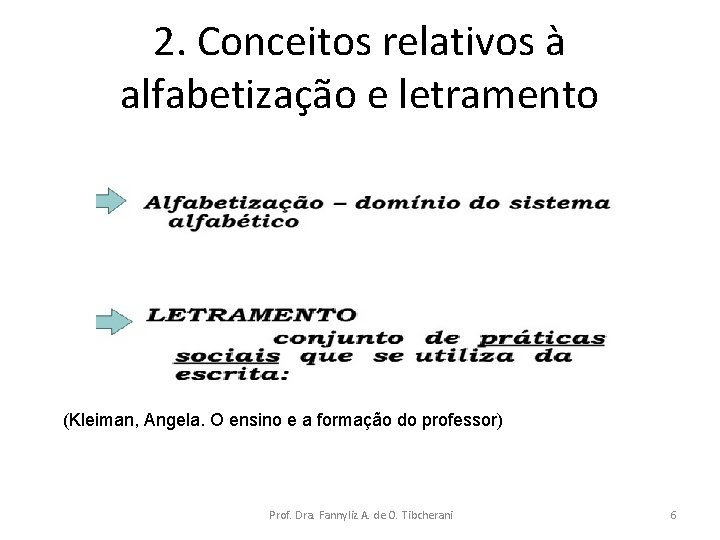 2. Conceitos relativos à alfabetização e letramento (Kleiman, Angela. O ensino e a formação