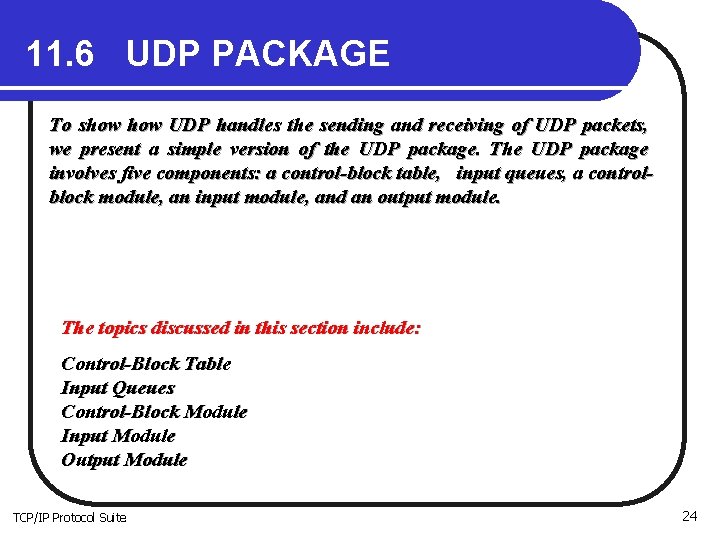 11. 6 UDP PACKAGE To show UDP handles the sending and receiving of UDP