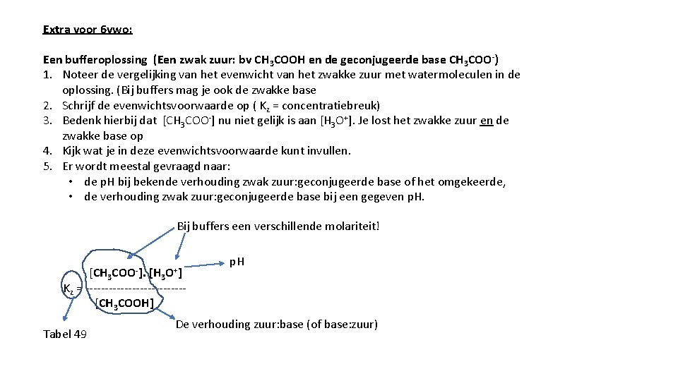 Extra voor 6 vwo: Een bufferoplossing (Een zwak zuur: bv CH 3 COOH en