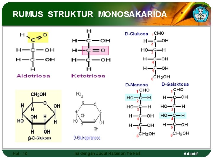 RUMUS STRUKTUR MONOSAKARIDA Hal. : 10 Isi dengan Judul Halaman Terkait Adaptif 