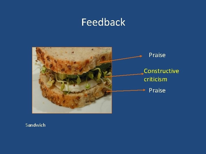 Feedback Praise Constructive criticism Praise Sandwich 