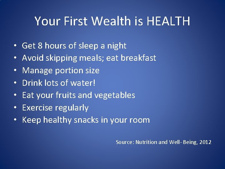 Your First Wealth is HEALTH • • Get 8 hours of sleep a night