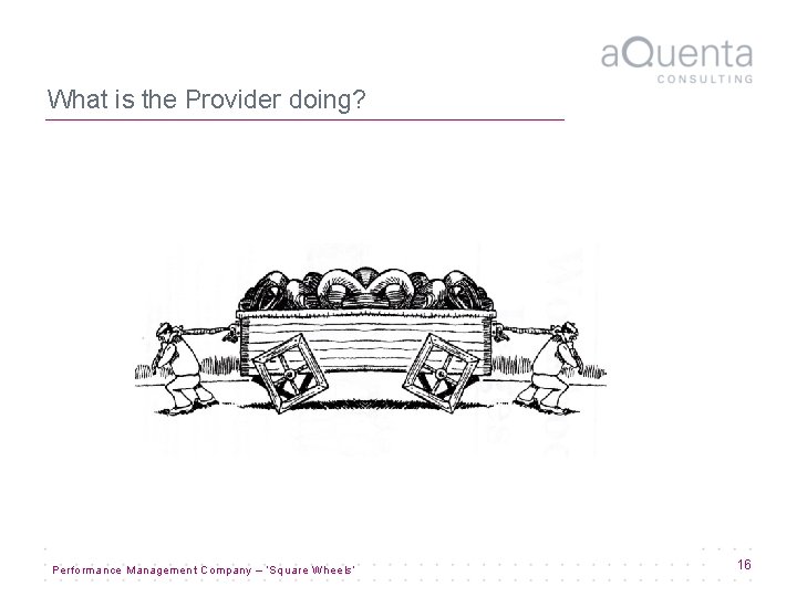 What is the Provider doing? Performance Management Company – ‘Square Wheels’ 16 