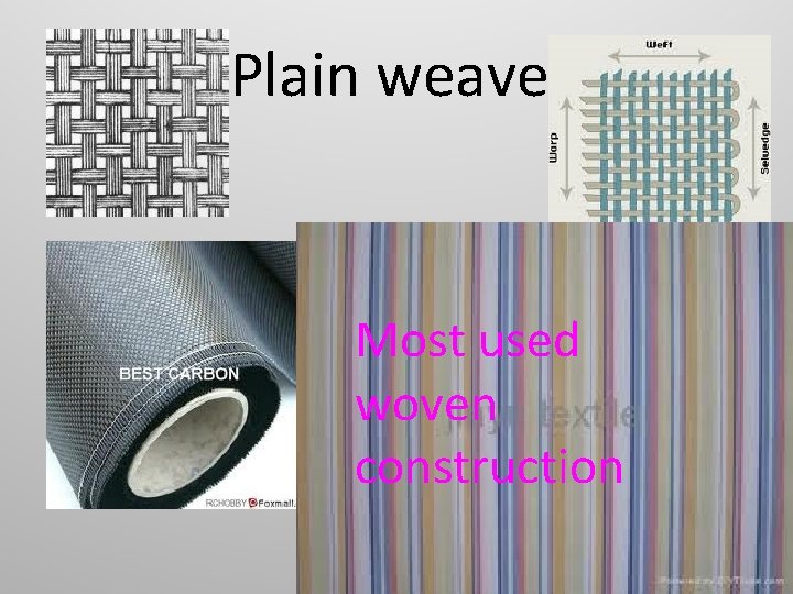 Plain weave Most used woven construction 