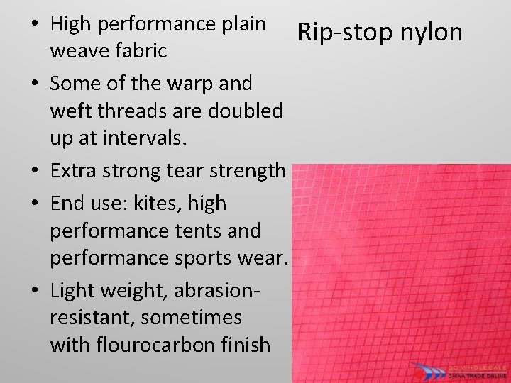  • High performance plain weave fabric • Some of the warp and weft