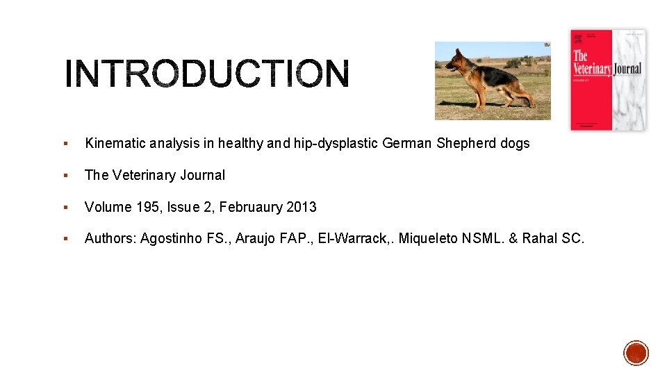 § Kinematic analysis in healthy and hip-dysplastic German Shepherd dogs § The Veterinary Journal