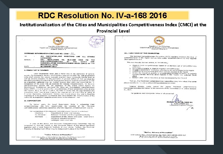 RDC Resolution No. IV-a-168 2016 Institutionalization of the Cities and Municipalities Competitiveness Index (CMCI)