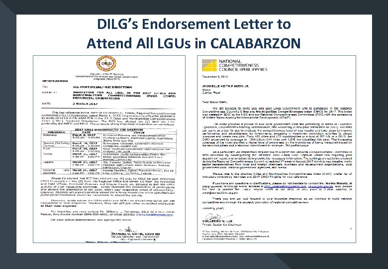 DILG’s Endorsement Letter to Attend All LGUs in CALABARZON 