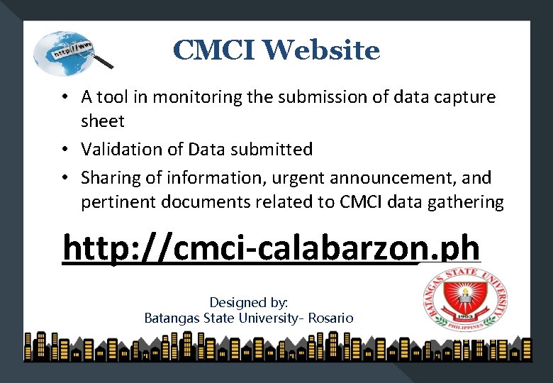 CMCI Website • A tool in monitoring the submission of data capture sheet •