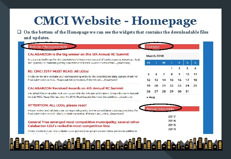 CMCI Website - Homepage q On the bottom of the Homepage we can see