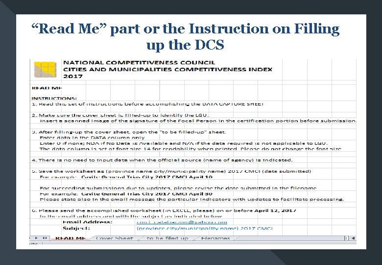 “Read Me” part or the Instruction on Filling up the DCS 