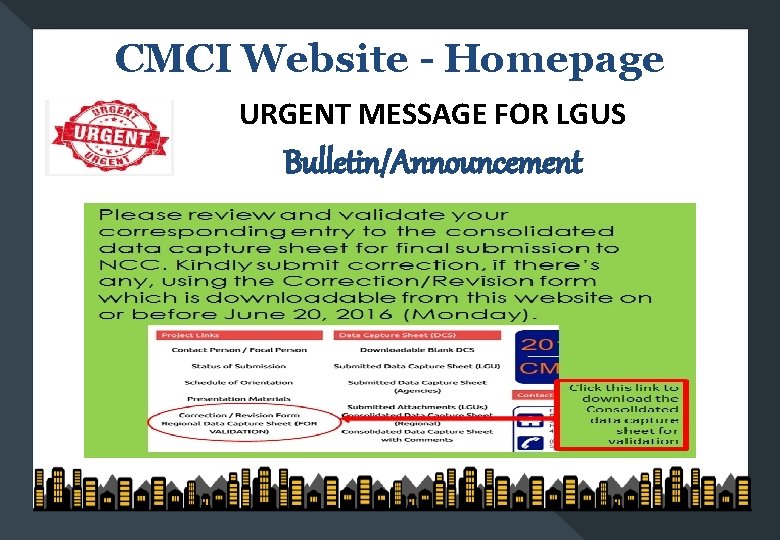 CMCI Website - Homepage URGENT MESSAGE FOR LGUS Bulletin/Announcement 